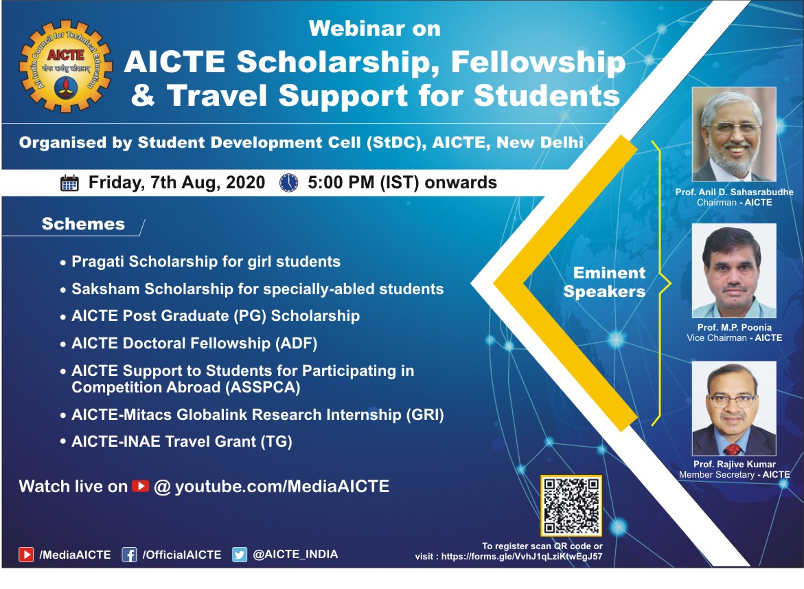 Webinar on AICTE SCHOLARSHIP, FELLOWSHIP and TRAVEL SUPPORT for STUDENTS